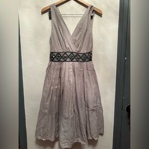 Aryeh Gray V-Neck Dress with Black Embellishments